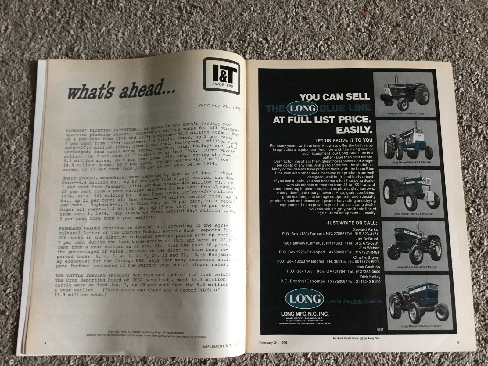 Implement & Tractor Magazine February 21, 1976 Farming Agriculture Vintage Ads J