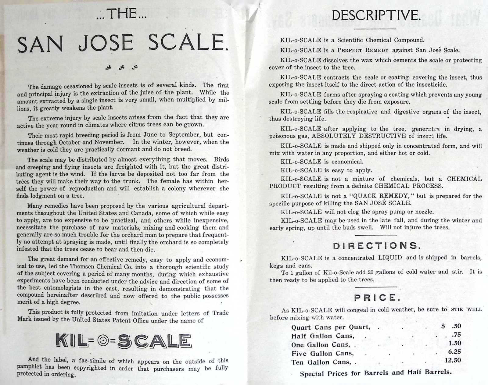 Vintage 1905 Kil O Scale Insecticide Holmes Seed Co Harrisburg PA Advertising