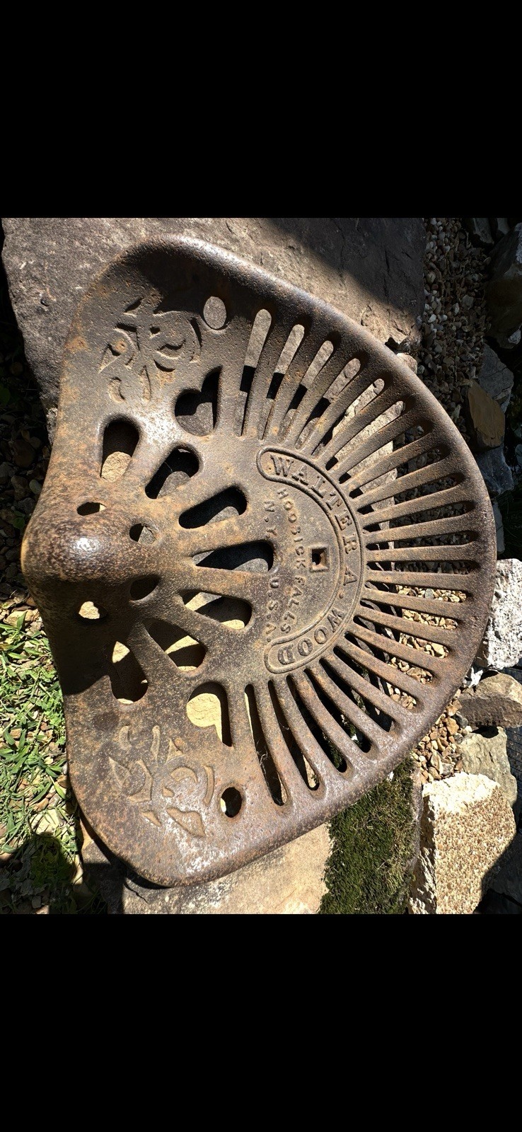 Antique Walter A. Wood Cast Iron Tractor Seat Hoosick Falls NY Farm Primitive