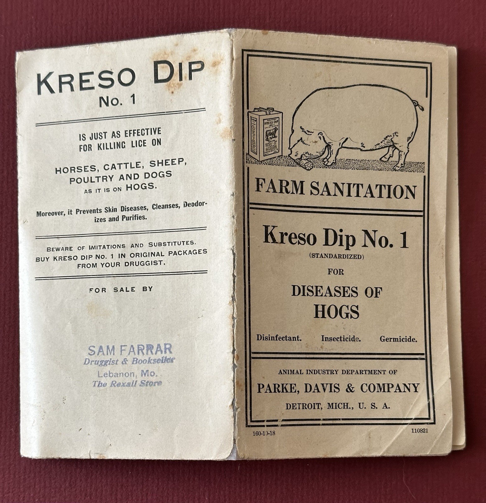 Vintage 1918 Kreso Dip No. 1 Brochure, Farm Sanitation, Etc., Parke, Davis & Co.