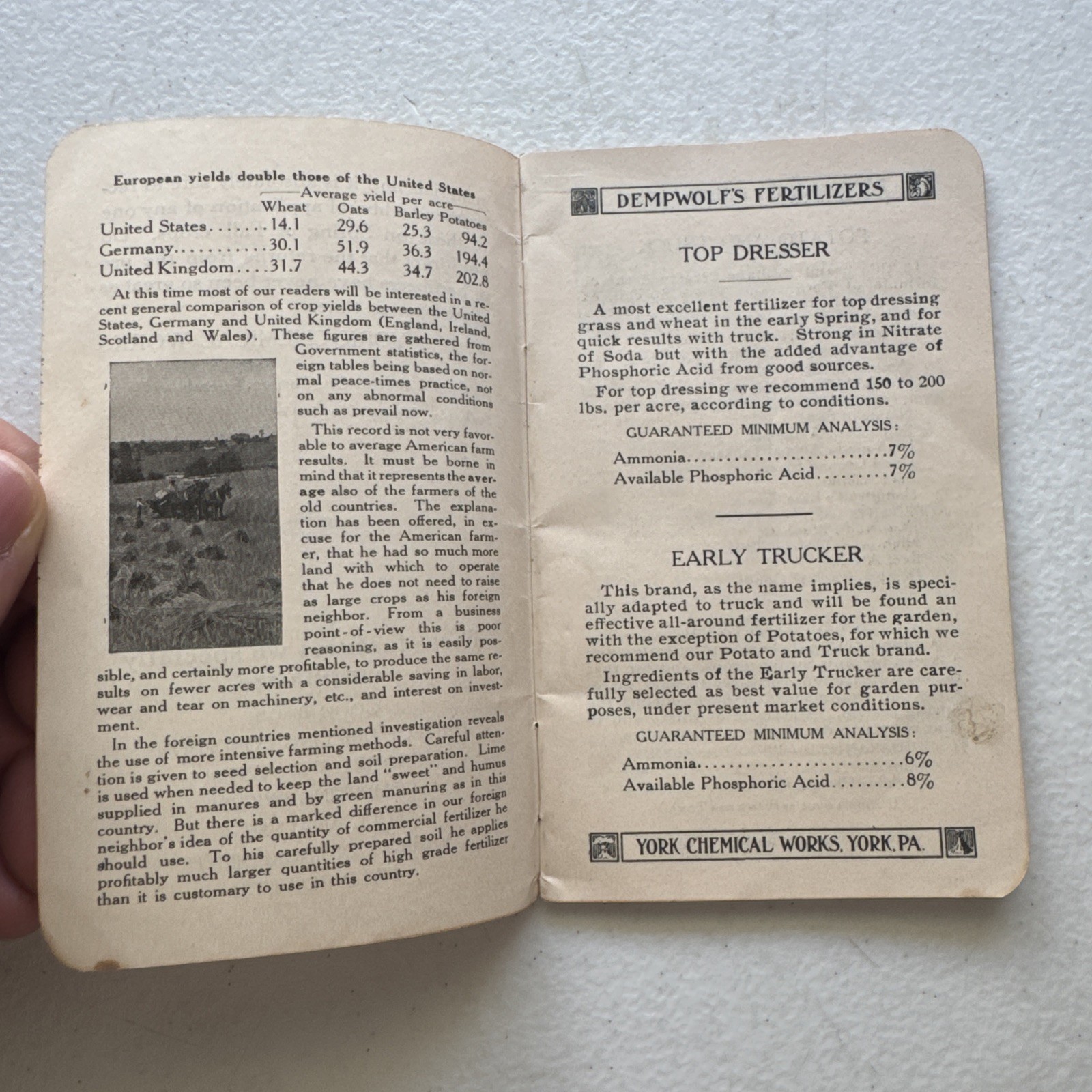 1917 Dempwolf&rsquo;s Fertilizers York Chemical Works York, PA Announcement Book