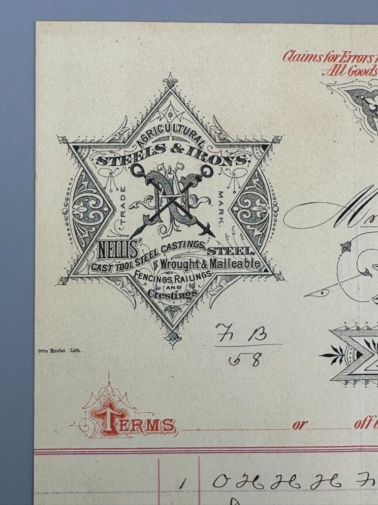 1882 Nellis Shriver GRAPPLE & PULLEYS Farm Advertising Invoice PITTSBURGH