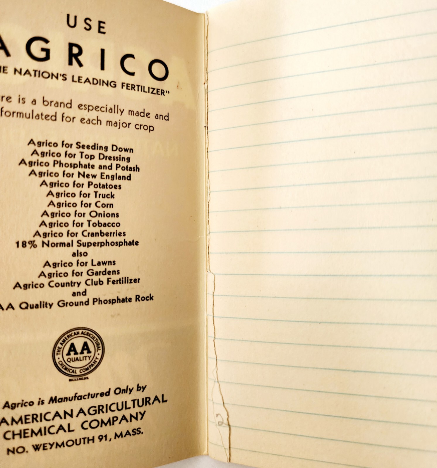 1954 Agrico Fertilizer Memo Book With Calendar Super Phosphate Booklet E85F