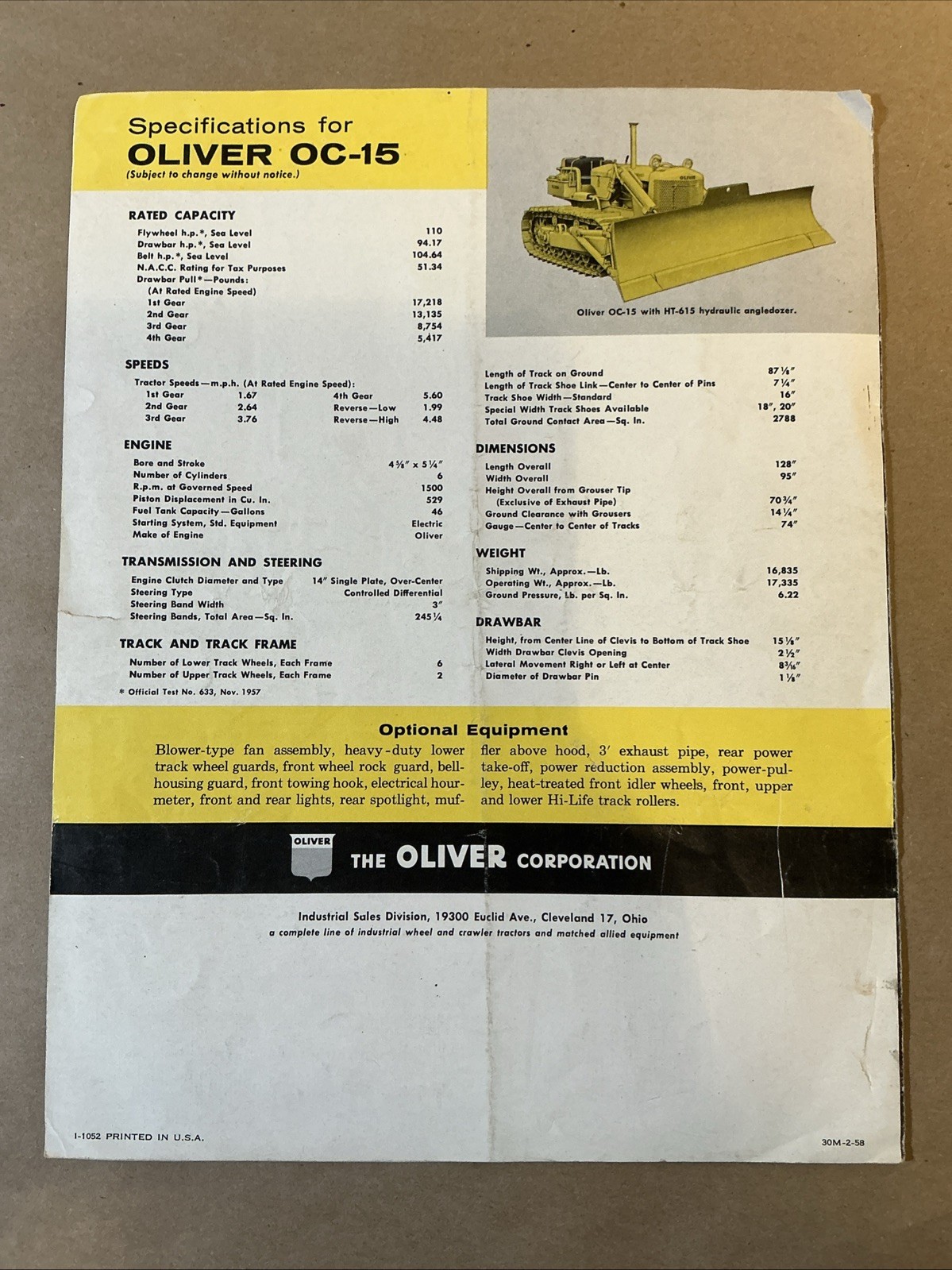 Vintage Original Oliver OC15 Tractor Brochure Oliver Corporation As Is INV-P0042