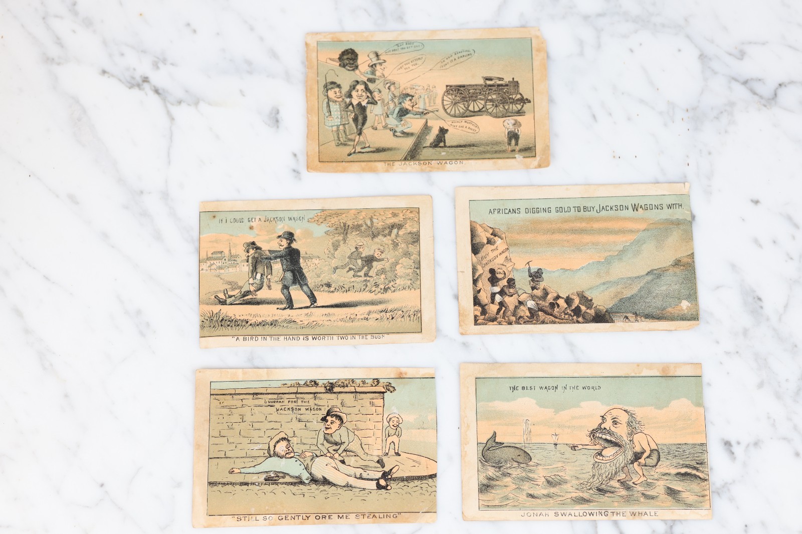 5 Trade Cards for the Jackson Wagon Michigan Prison Made Farm Wagons – 1890s