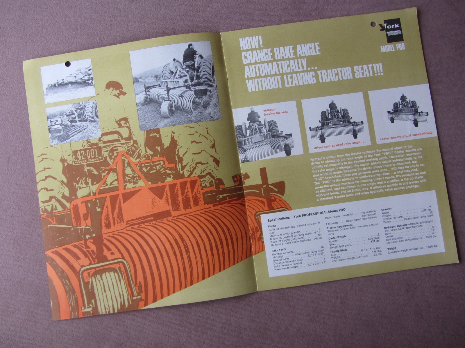 c1970s York Tractor RAKES Sales Brochure Specs Photos Models Pro RE RM RO RS