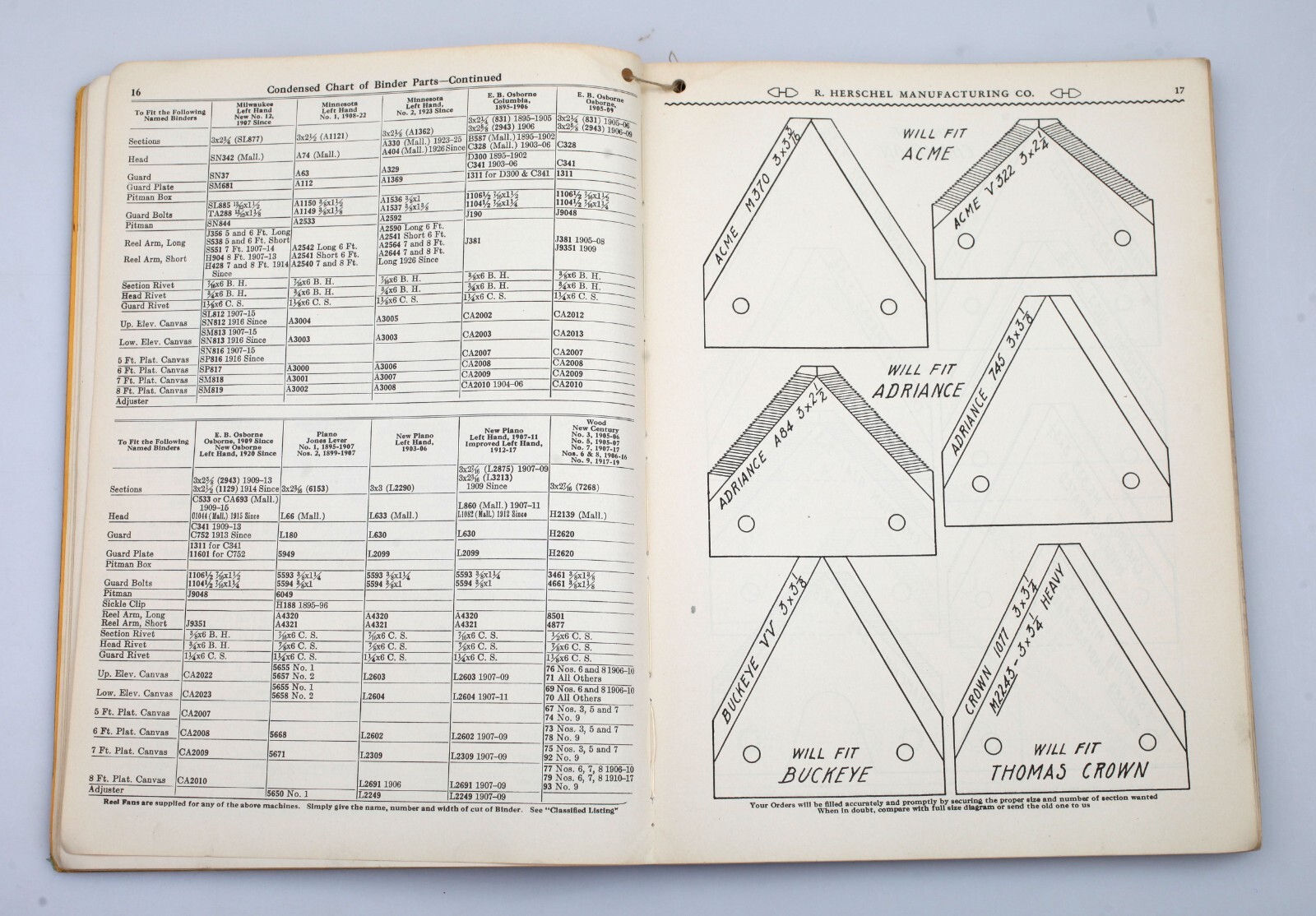1937-38 R. Herschel Manufacturing Agricultural Cutting Parts Catalog