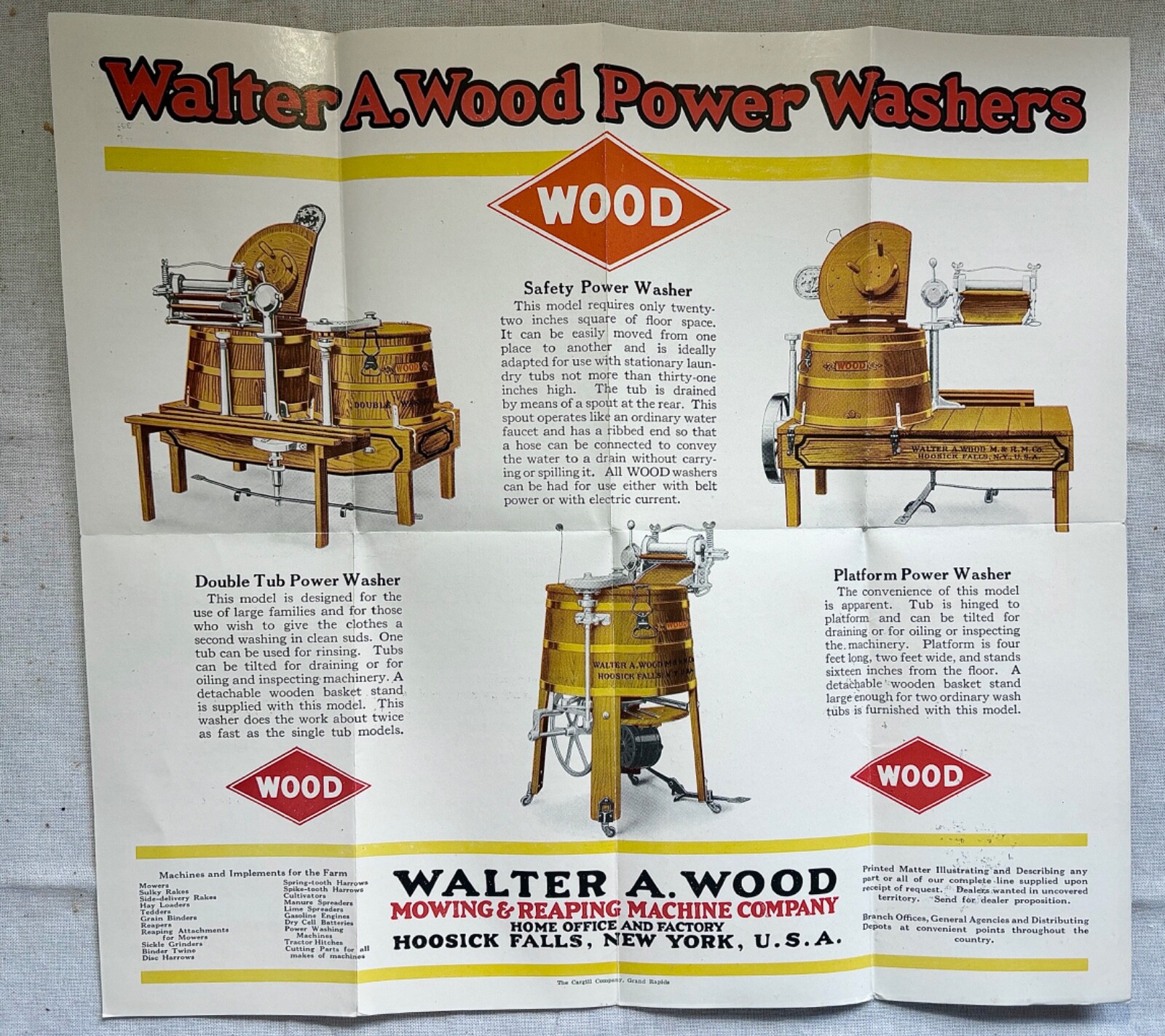 CA 1930 WALTER WOOD FLYER POWER WASHERS GAS ENGINE HOOSICK FALLS NY MACHINE