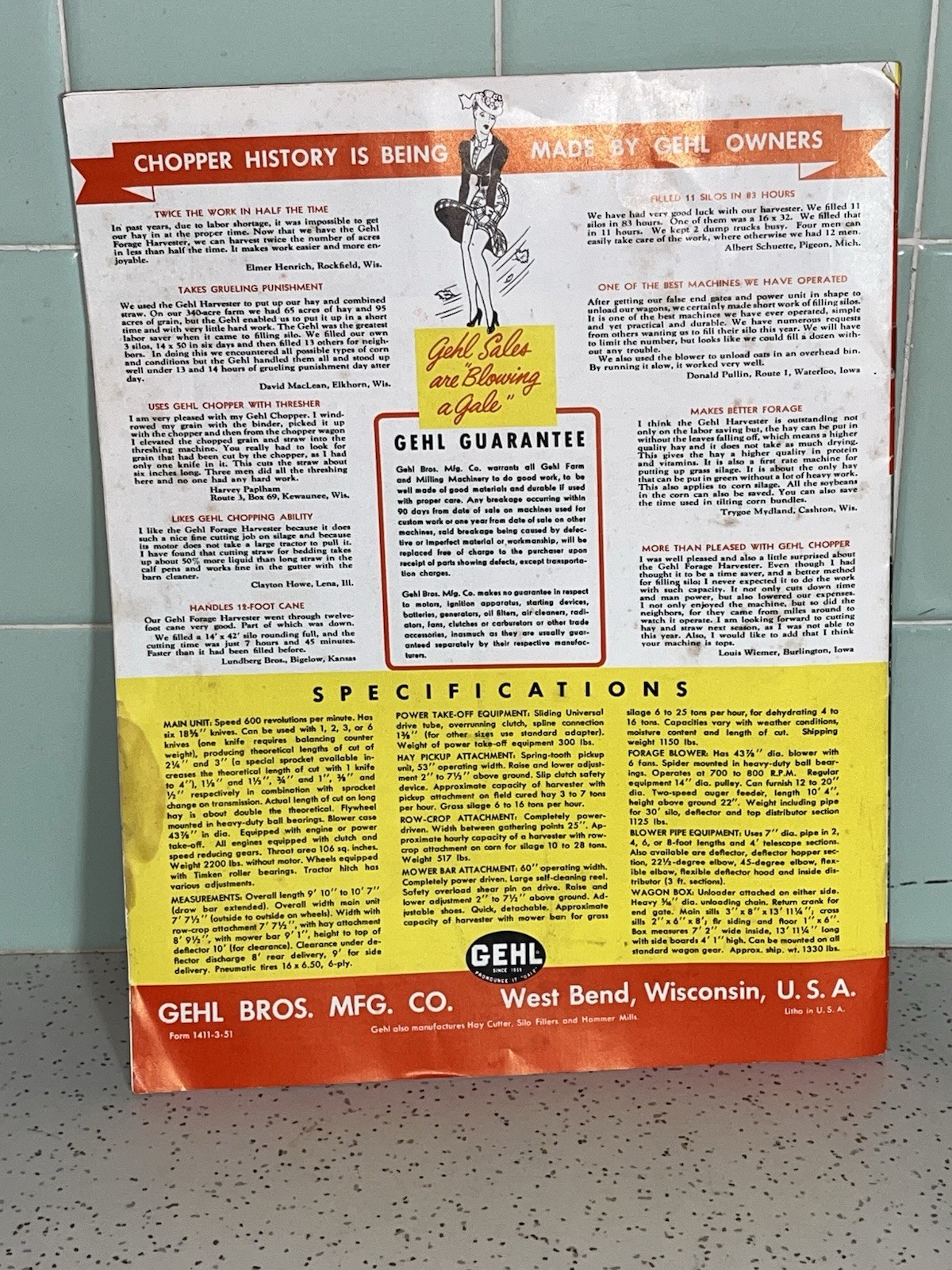 Vintage 1950s Gehl Forage Harvester Letter Sized Booklet Advertiser 15 pages USA