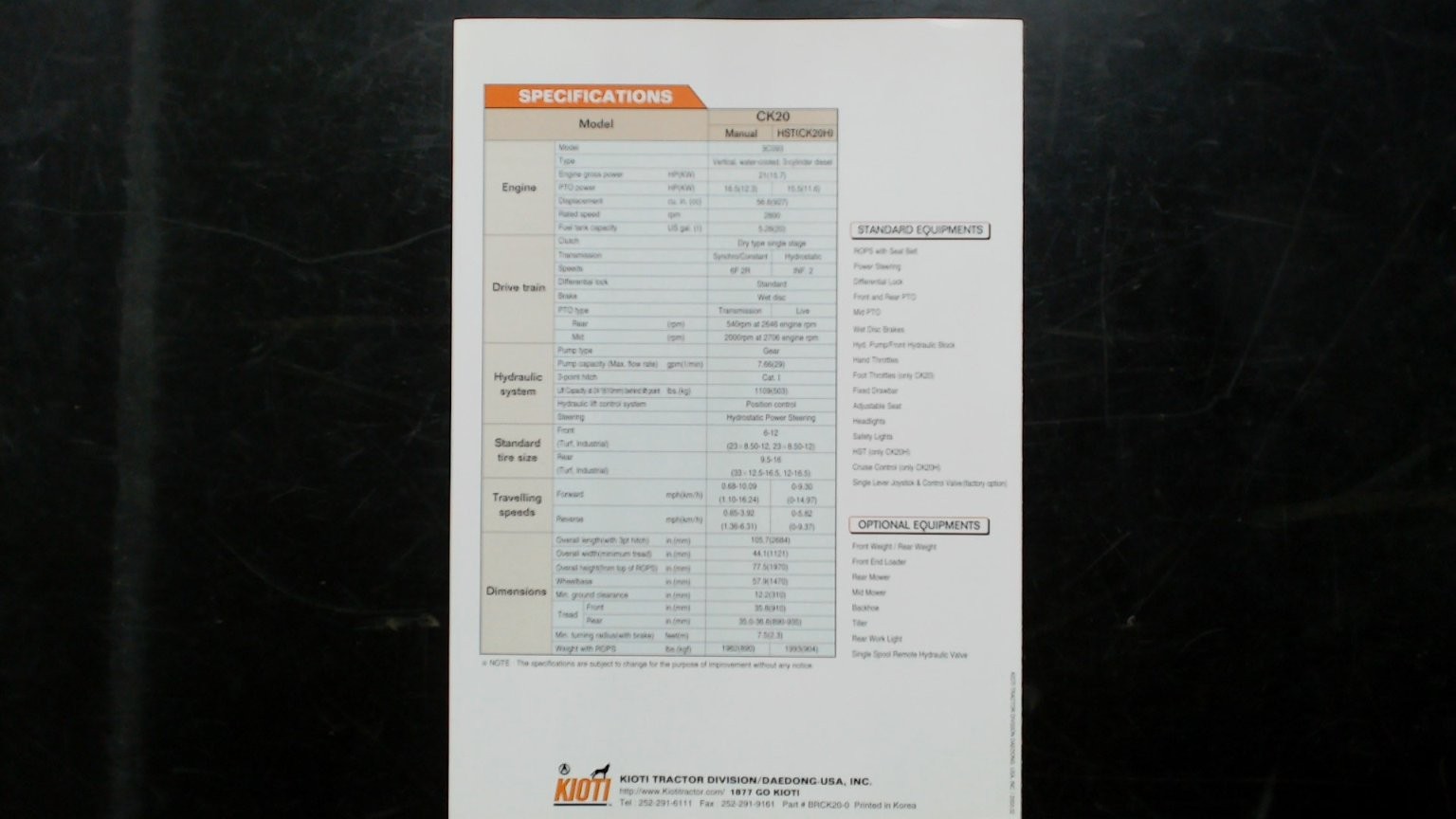 Kioti CK20 Compact Utility Tractor Brochure Vintage Agricultural Advertising