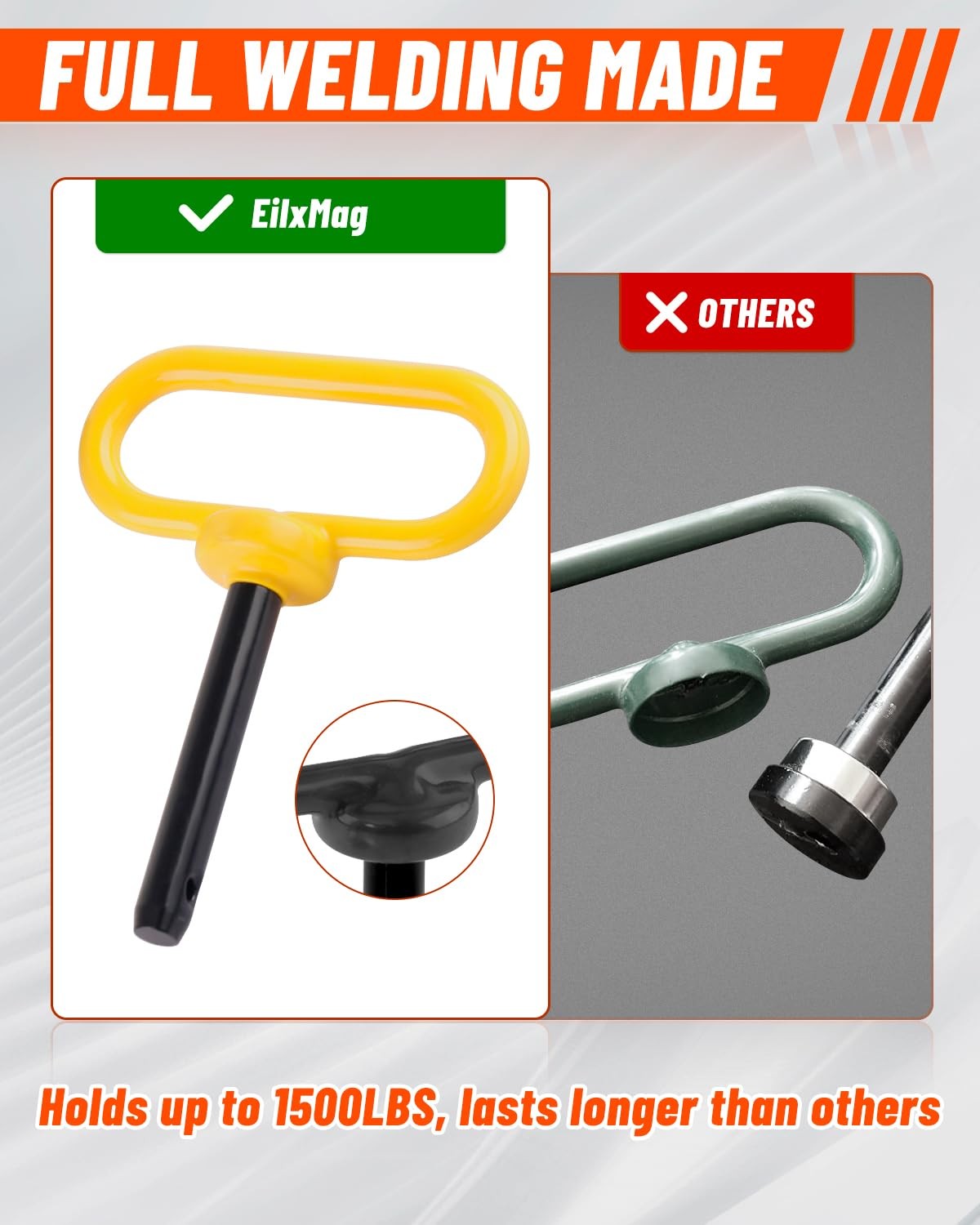 4Pack Hitch Pin, 1/2 x 3 Inch Trailer Hitch Pin with Clip and Rubber-Coated Hand