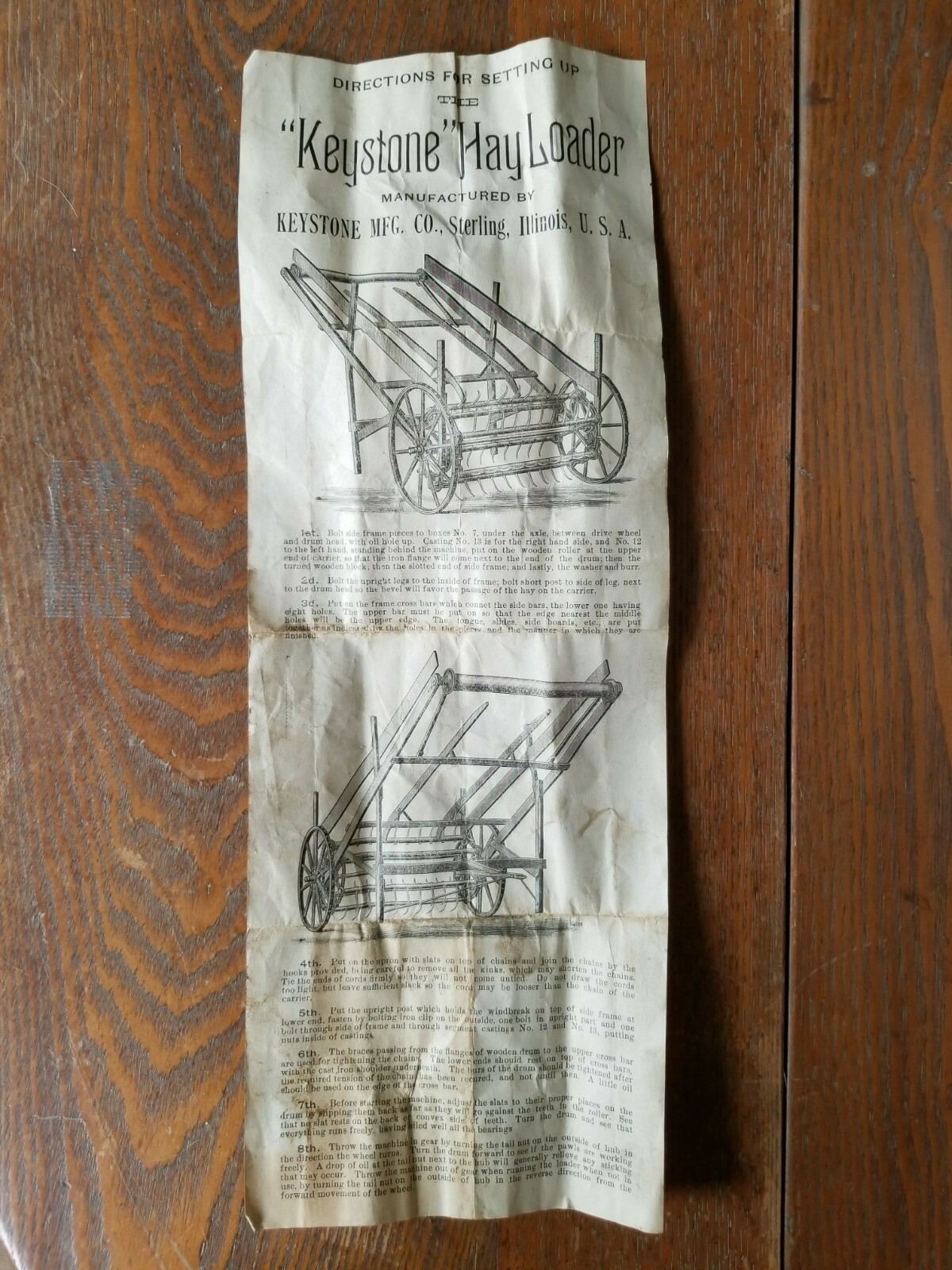 Very Early KEYSTONE Mfg. Co., Directions for Setting up the Keystone Hay Loader