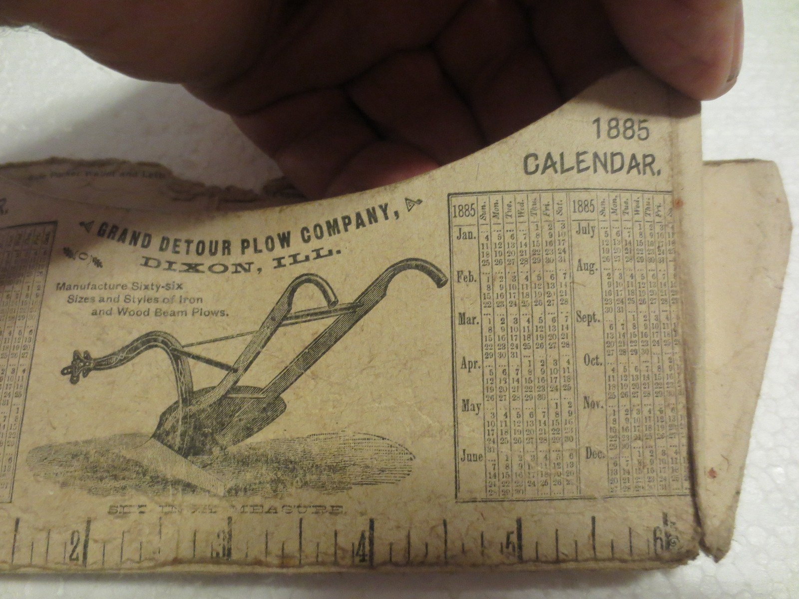 GRAND DETOUR PLOW COMPANY, DIXON ILLINOIS 1884-1885 CALENDAR L.I. CASE J. DEERE
