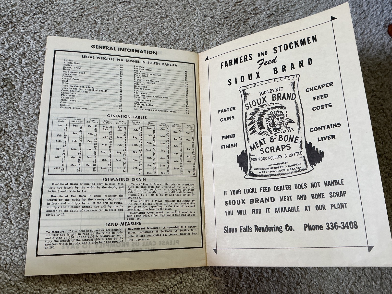 Vtg. 1966 Farm Acct. Record Book Sioux Falls Rendering Co. South Dakota