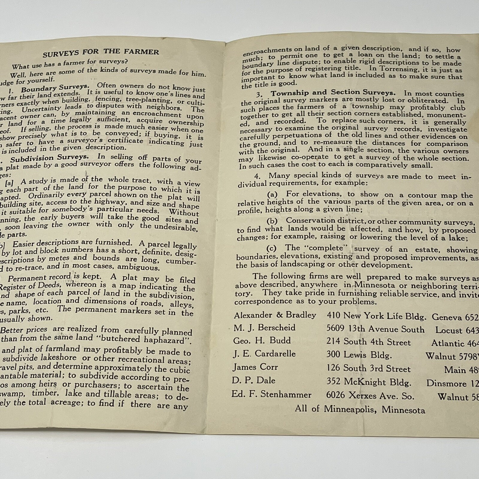 1930s Surveys For The Farmer Minneapolis MN Informational Brochure Pamphlet 30s