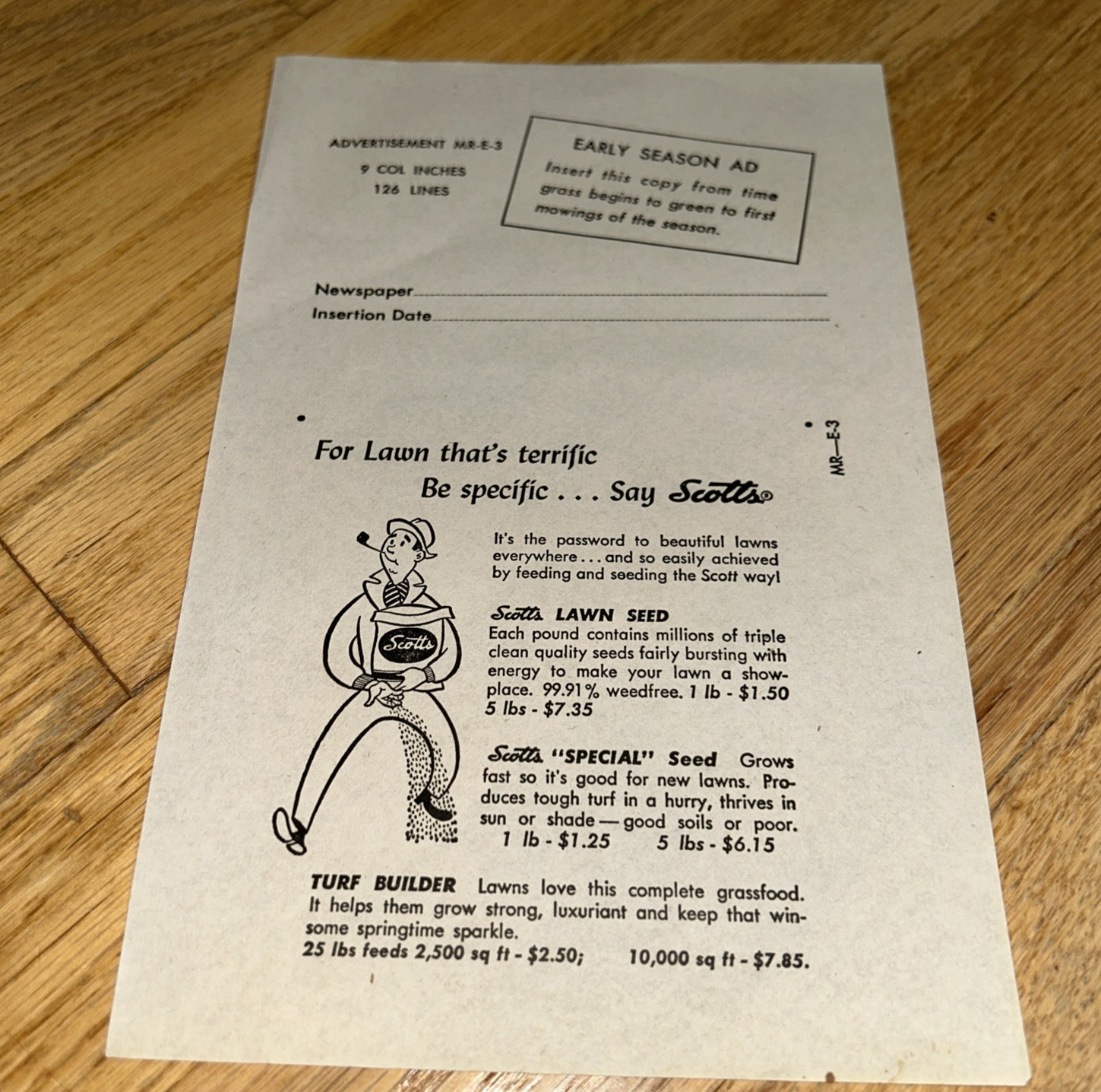 1940s O.M SCOTT Newspaper Layout Ad SCOTT&rsquo;S LAWN SEED EARLY SEASON Marysville OH