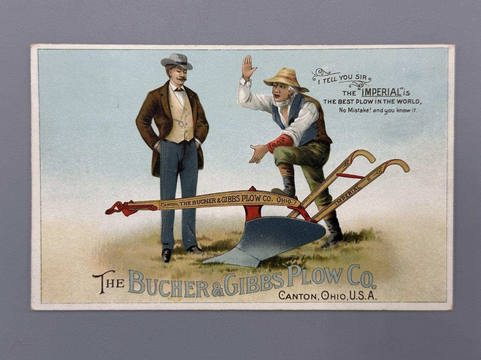 1880s BUCHER & BIGGS Imperial PLOW Advertising FARM Trade Card CANTON OHIO
