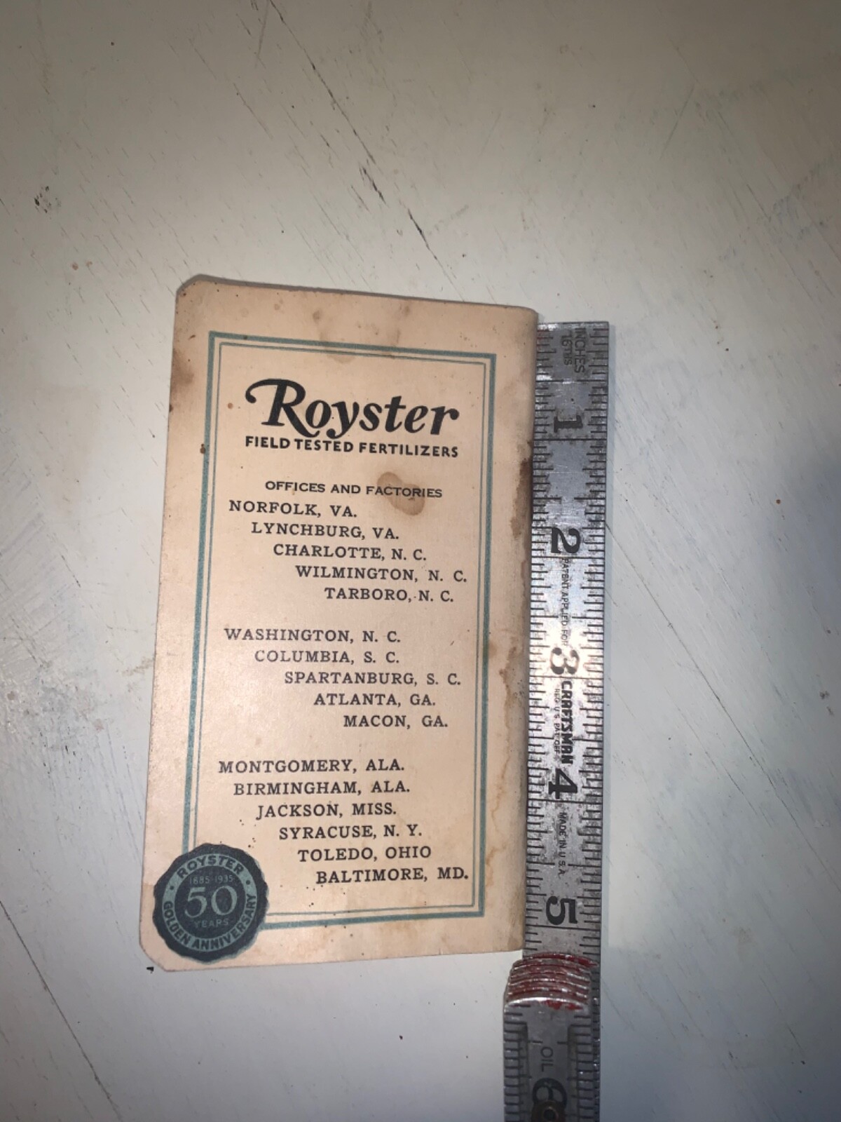 F.S. ROYSTER GUANO COMPANY (Norfolk Virginia) vintage 1935/36 Pocket Notebook