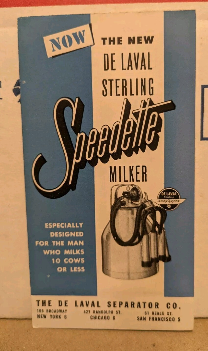 1950 New De Laval Sterling Speedette Milker Brochure Tilton & Son Whitehouse OH