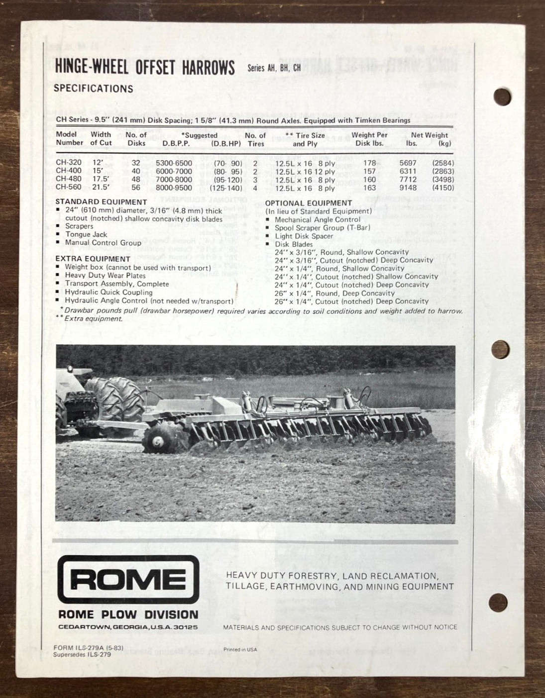Rome Hinge-Wheel Offset Harrows 1983 Sales Brochure For Tractors CAT Caterpillar