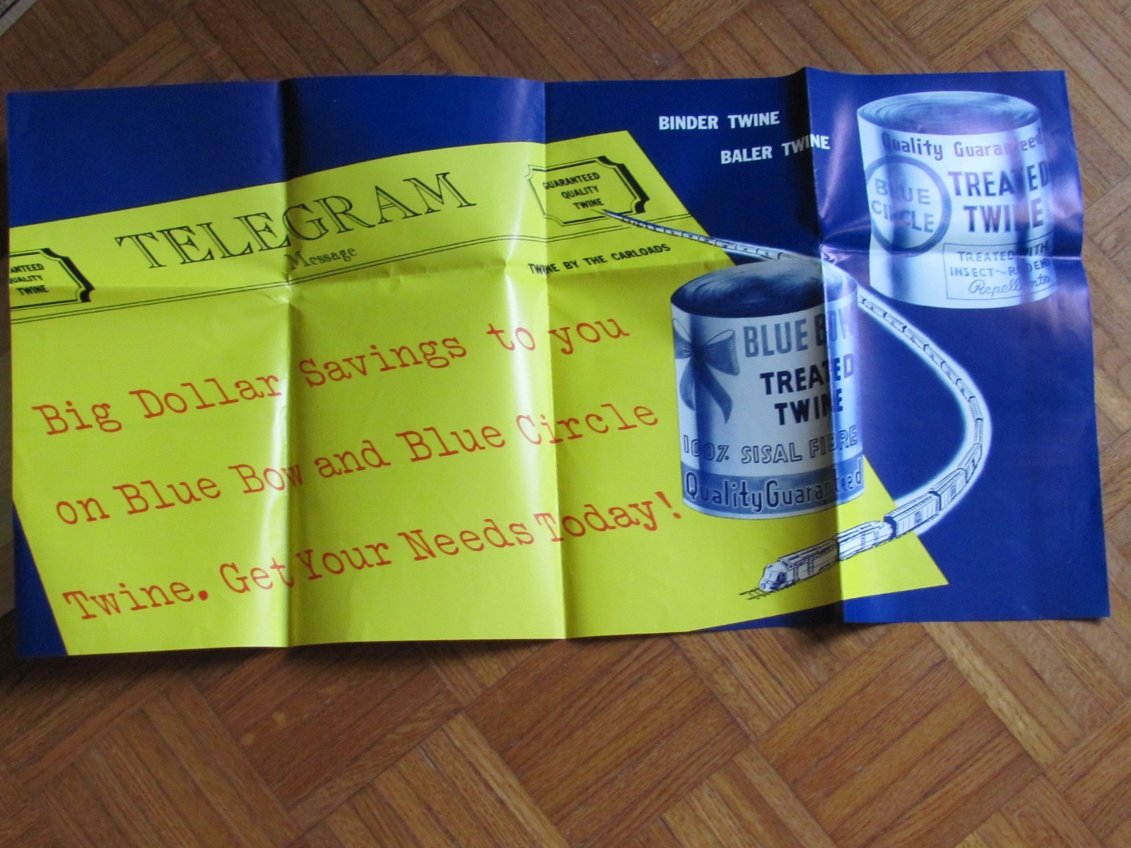 1953 FARM DEALER BLUE BOW BINDER BALING TWINE 34  » SALES POSTER CHARITON IA