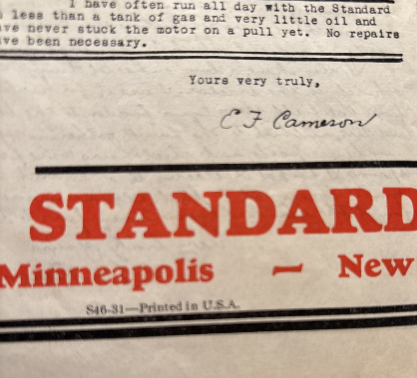 Standard Engine Co Minneapolis MN 1931 Brochure, Listing Owners Letters