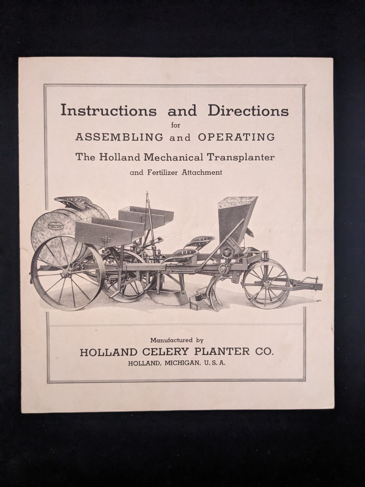 Original 1938 HOLLAND Mechanical Transplanter Operating Instructions Michigan