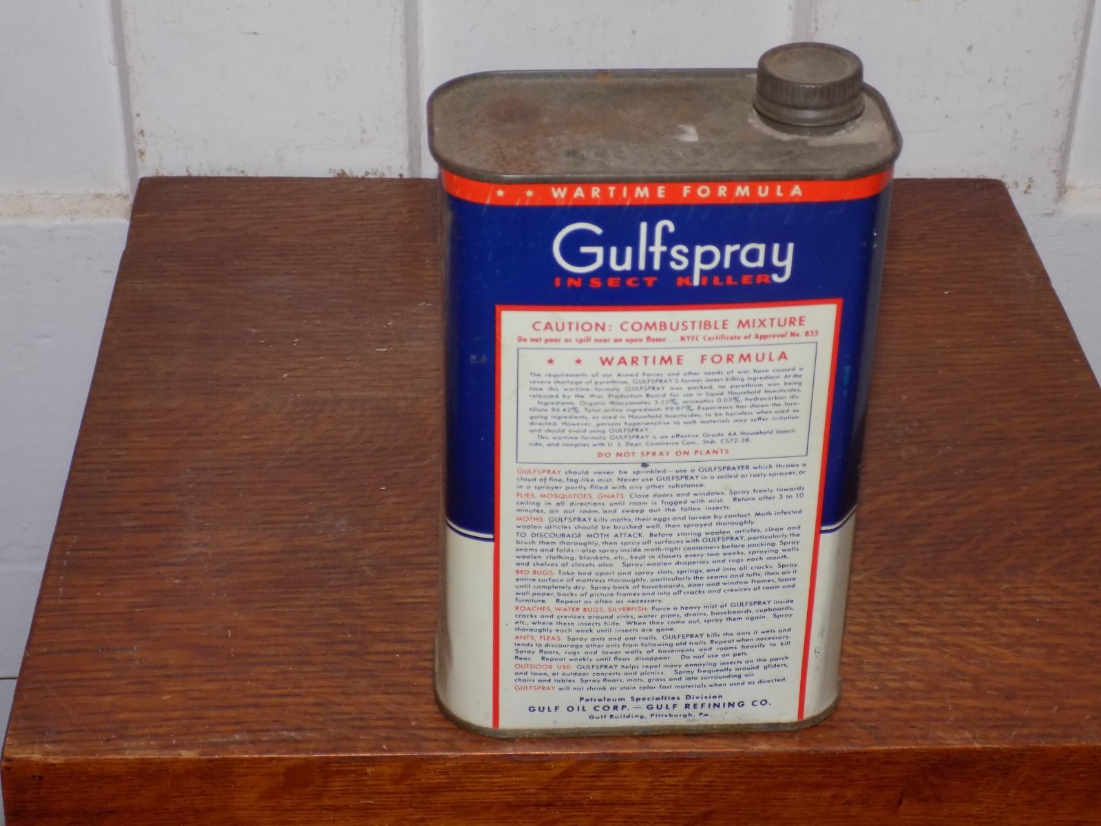 Vintage Gulf Gulfspray Insect Killer EMPTY One Quart Can