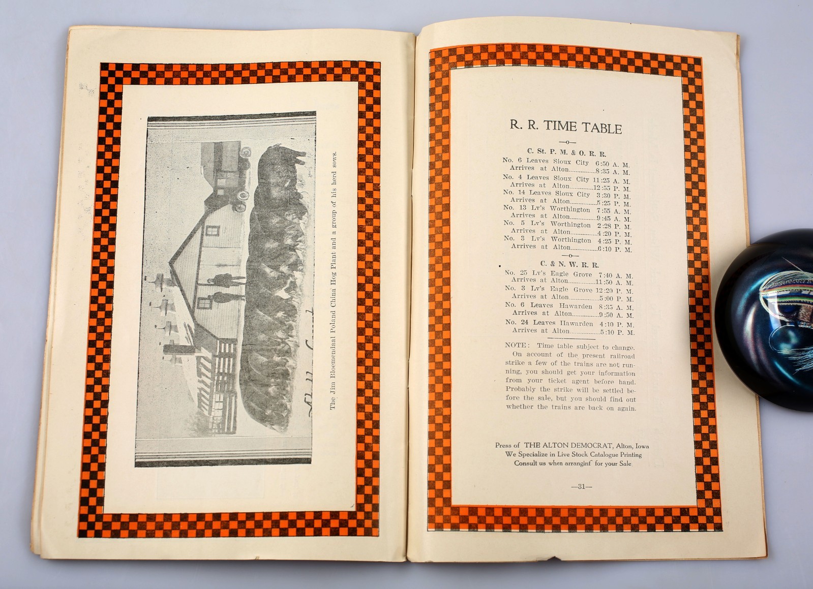 Vintage 1922 Heritage and Chess Poland China&rsquo;s Sow Hog Sale Program Alton Iowa