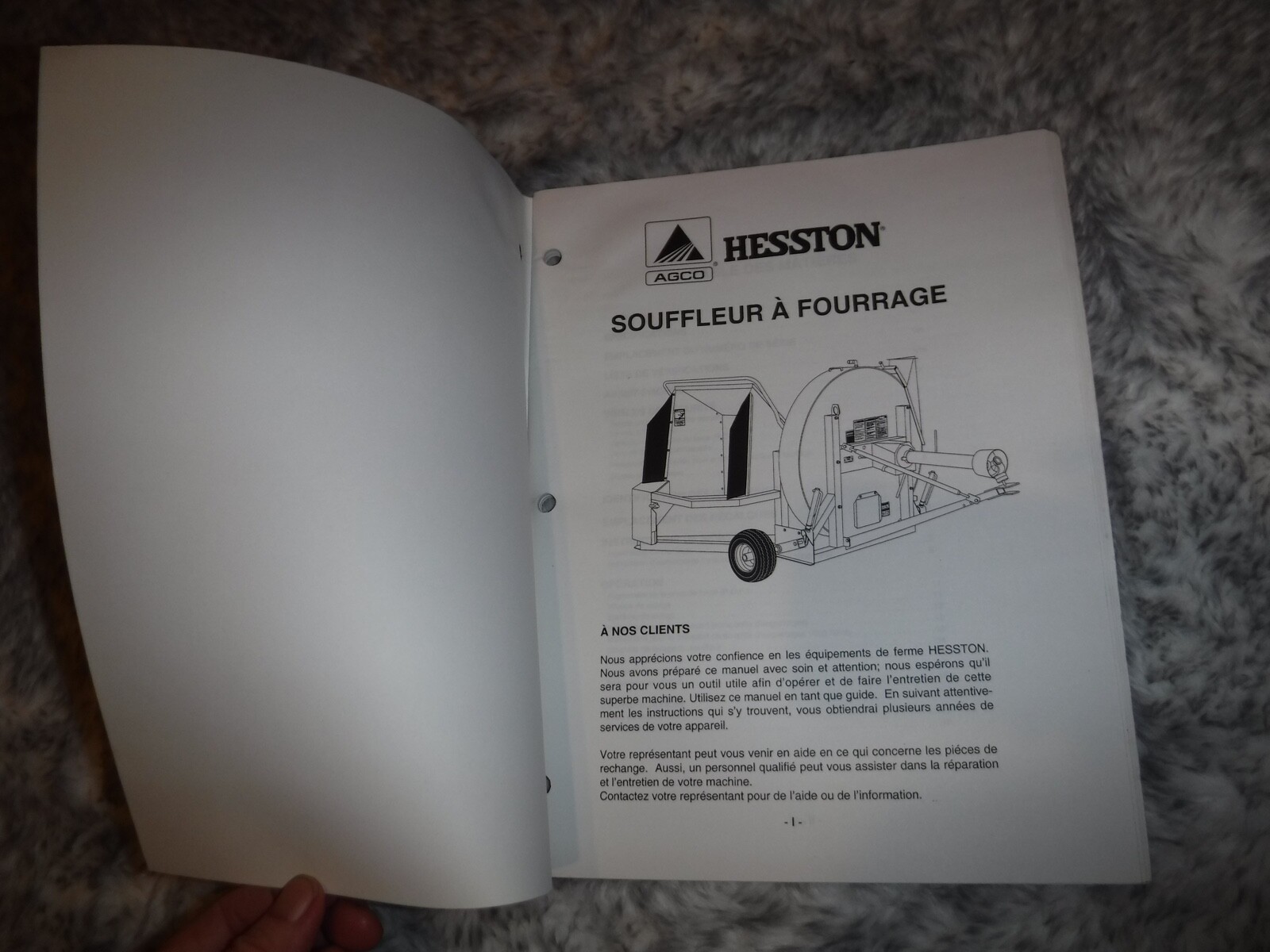 HESSTON FORAGE BLOWER OPERATORS MANUAL – AGCO – IN ENGLISH & FRENCH