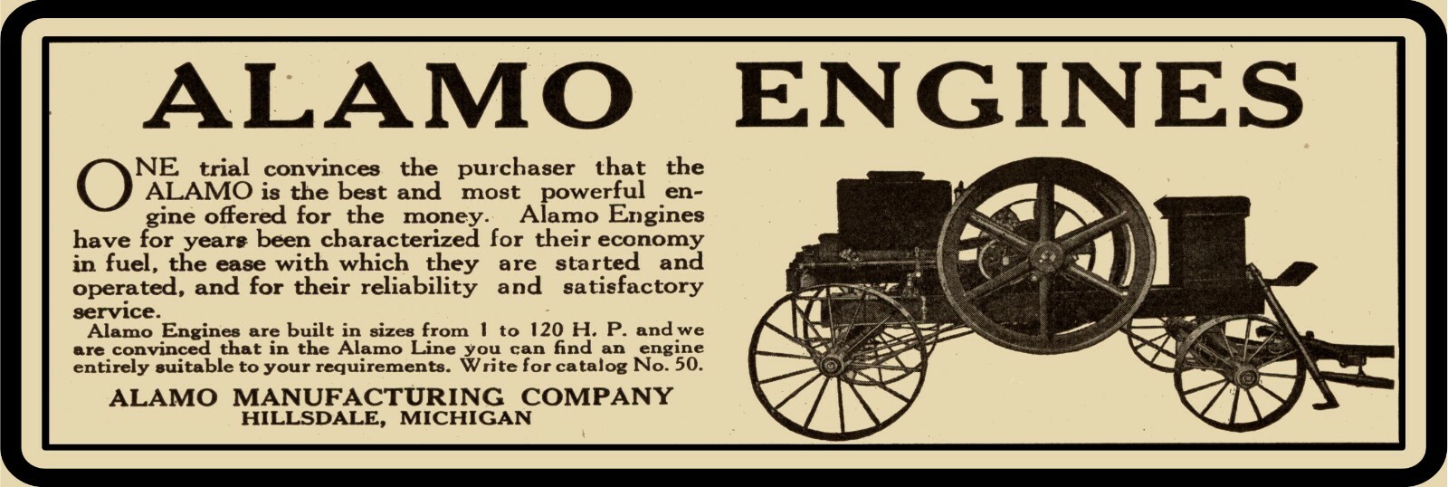 Alamo Gas Engines Metal Sign – 12&Prime; x 36&Prime; USA STEEL XL Size – 4 POUNDS