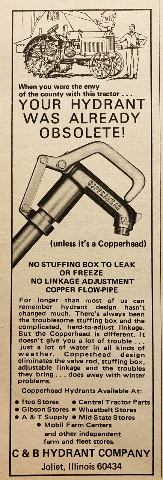 1969 AD.(XH78)~C & B HYDRANT CO. JOLIET, ILL. COPPERHEAD FARM HYDRANTS