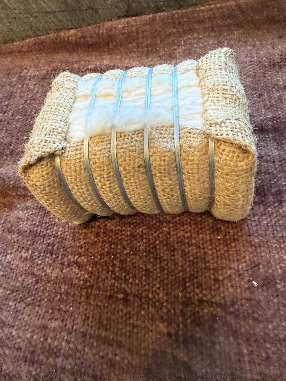 Vintage Souvenir Mini Real Cotton Bail In Burlap
