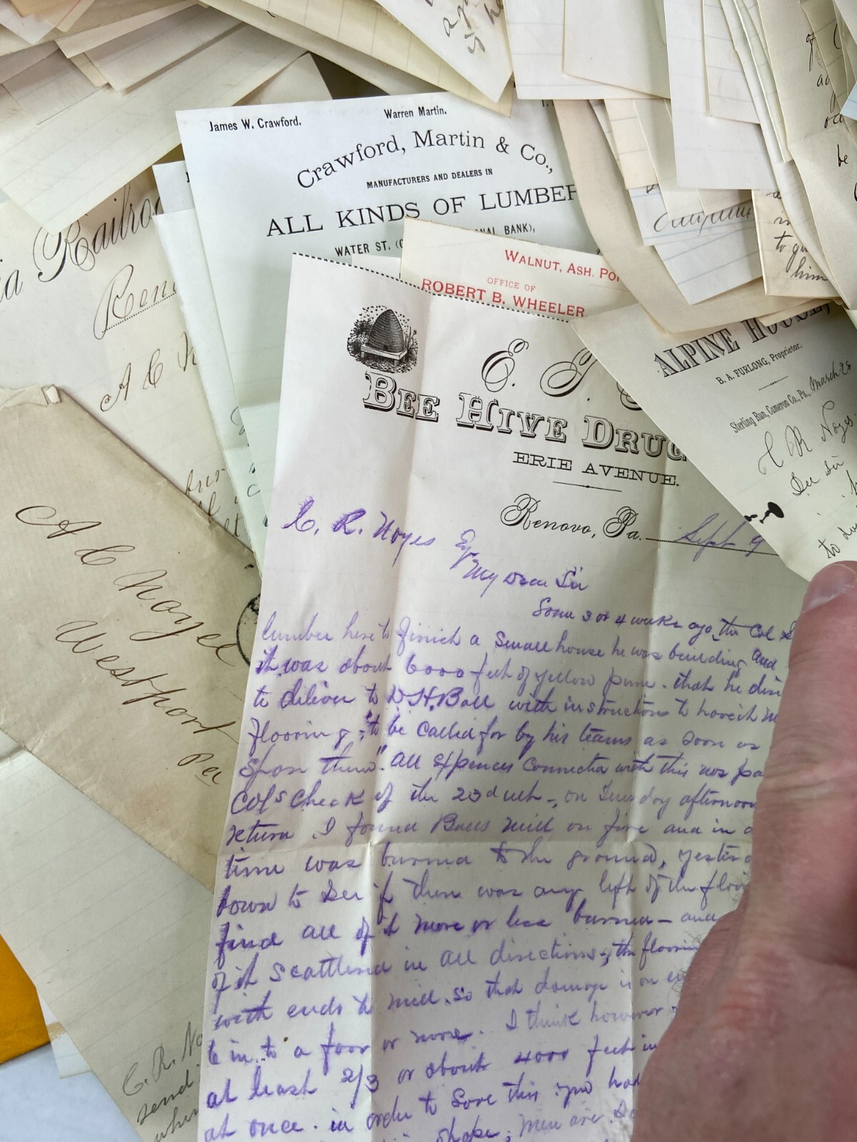 RARE HUGE Letter & Doc Archive 750+ Noyes Lumber 1880s Westport Pennsylvania PA