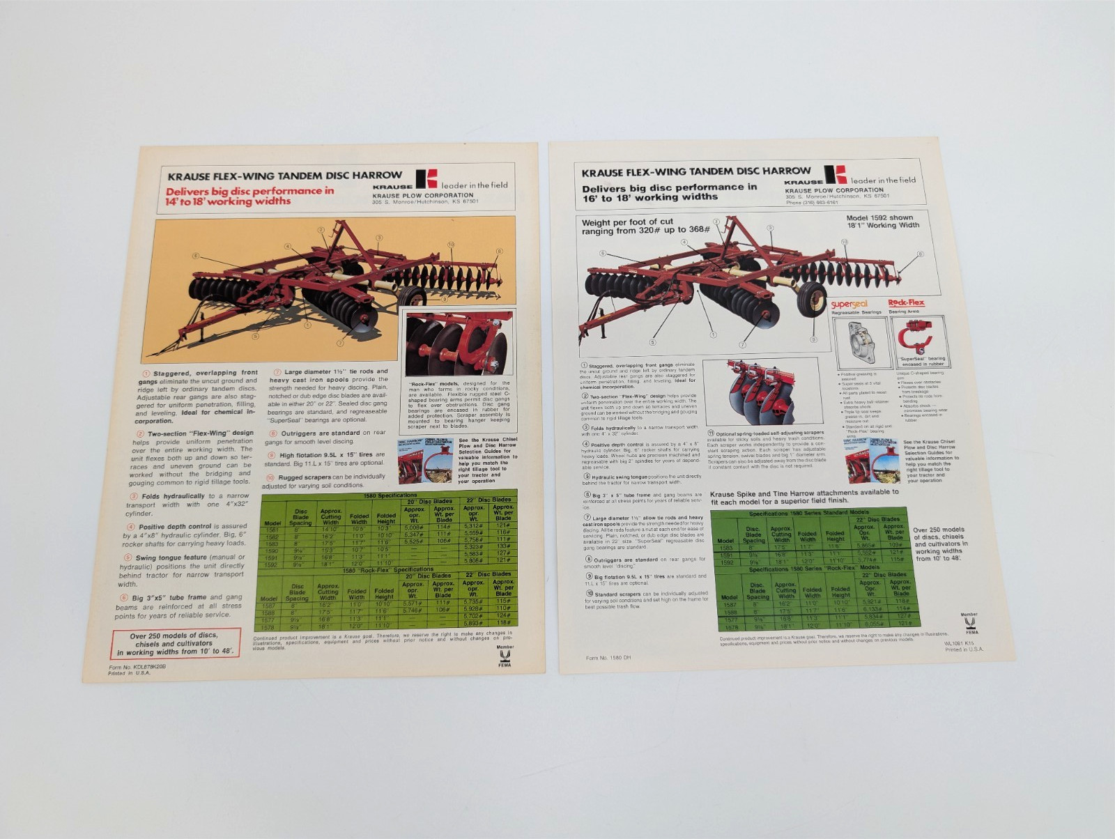 10pc LOT Vintage Krause Tandem Offset Heavy-duty Flex-wing Disc Harrow Brochures
