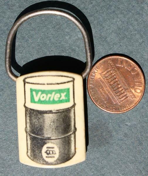 1960s Era Vorlex Dependable Farm Soil Fumigant can barrel shaped keychain COOL–