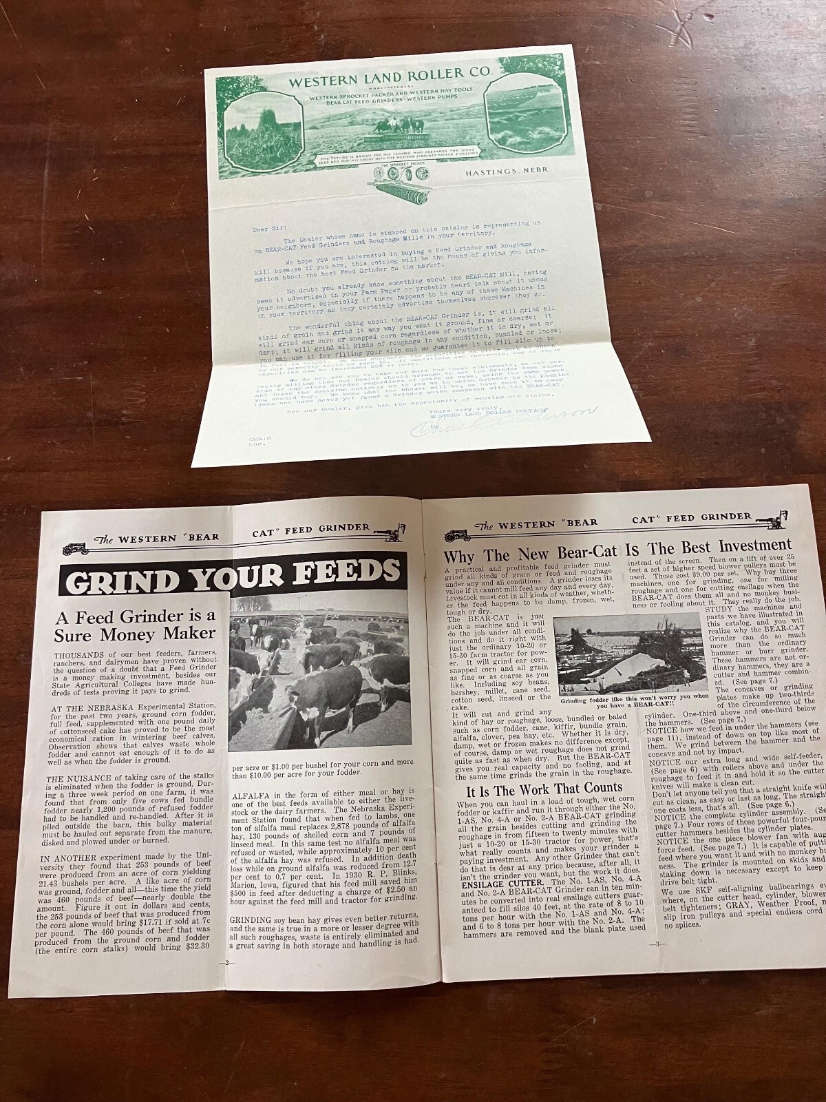 1920&rsquo;s Western Bear Cat Feed Grinder Brochure & Letterhead Farming Advertisement