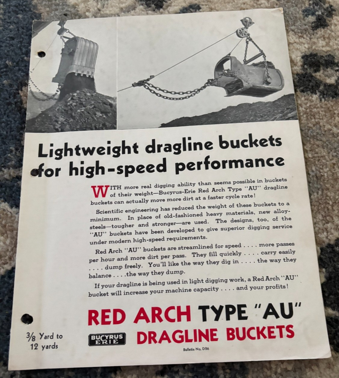 Bucyrus Erie Red Arch Type AU Buckets Brochure DCPA25