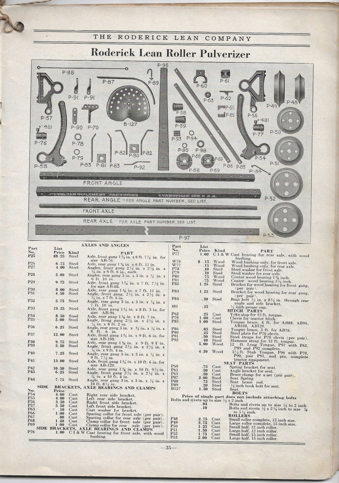 1929 RODERICK LEAN Repair Parts Price List AGRICULTURAL IMPLEMENTS Catalog #33