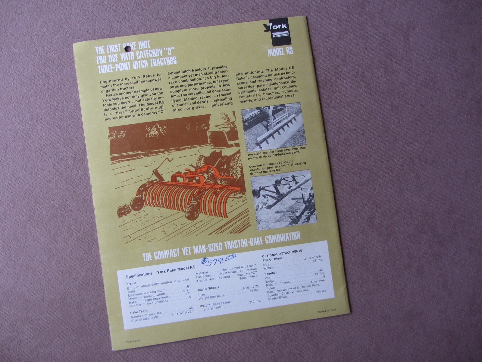 c1970s York Tractor RAKES Sales Brochure Specs Photos Models Pro RE RM RO RS