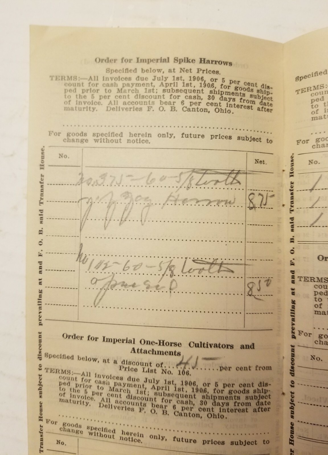 AGRICULTURE CONTRACT. 1906. THE BUCHER & GIBBS PLOW CO.