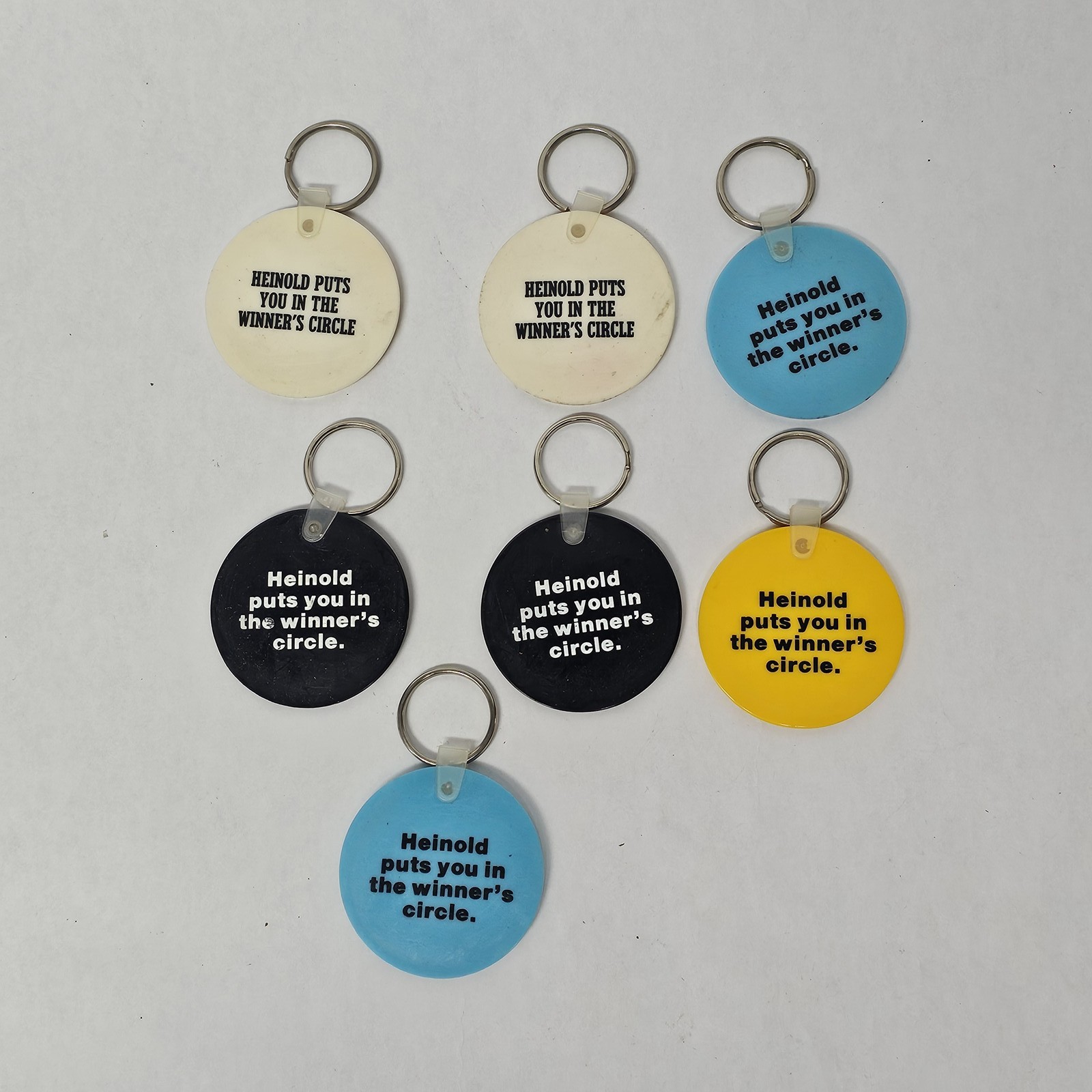 7 Heinold Hogs Pig Racing Team Vintage Advertising Keychains Lot Agriculture