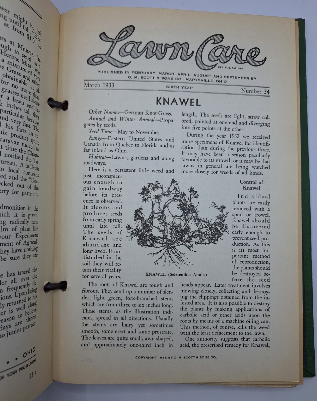 Scotts Lawn Care Binder w/Quarterly Bulletin Inserts O M Scott & Sons Co Vintage