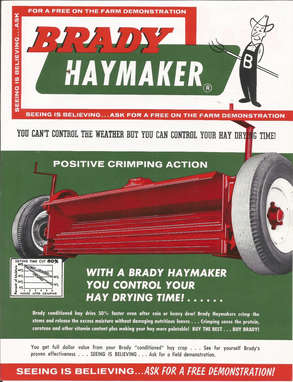 Original Brady Haymaker Single Page Specifications Sheet Sales Brochure