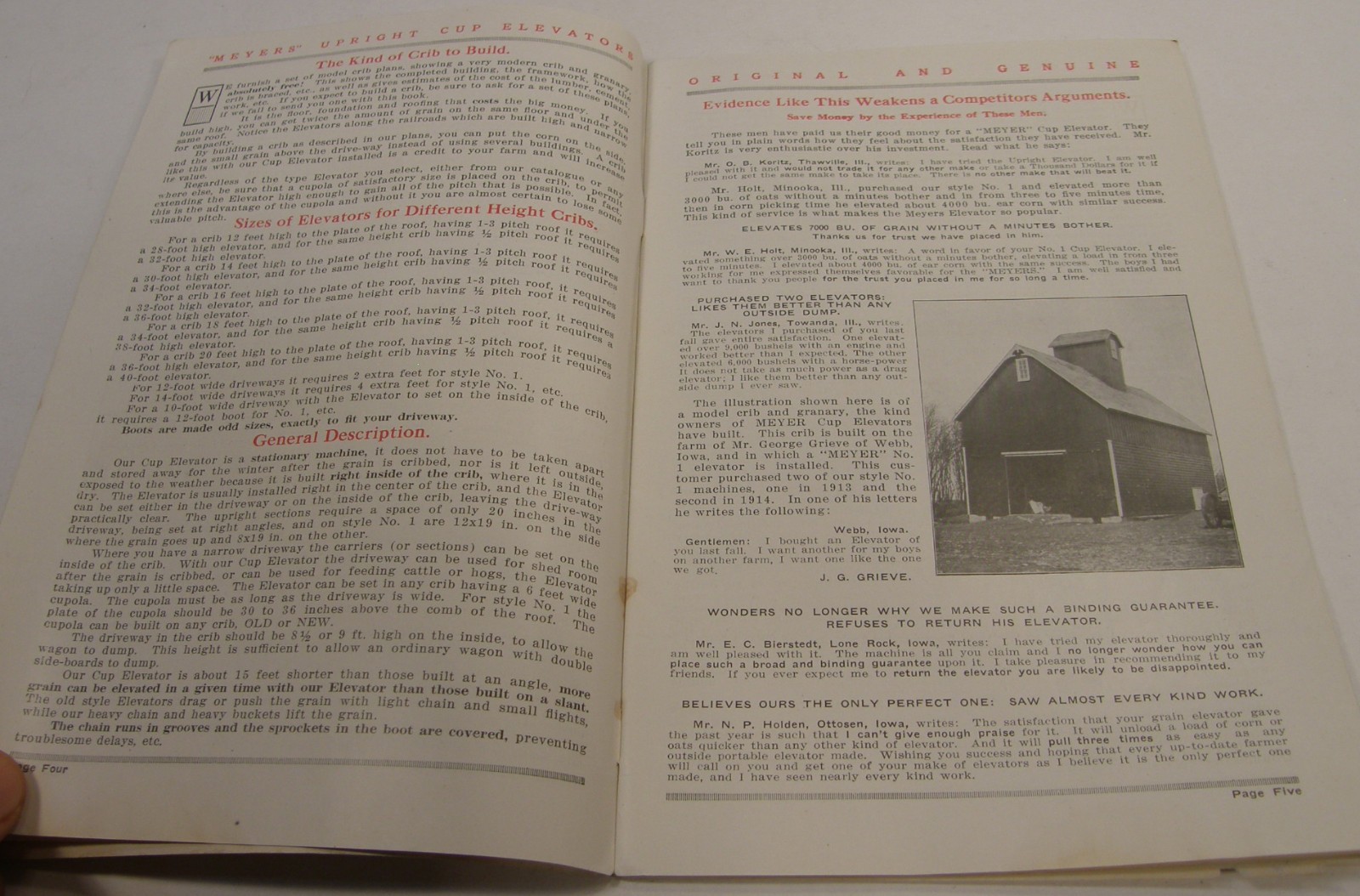 ANTIQUE c1915 ILLUSTRATED CATALOG MEYER FARM CUP ELEVATORS MORTON ILLINOIS