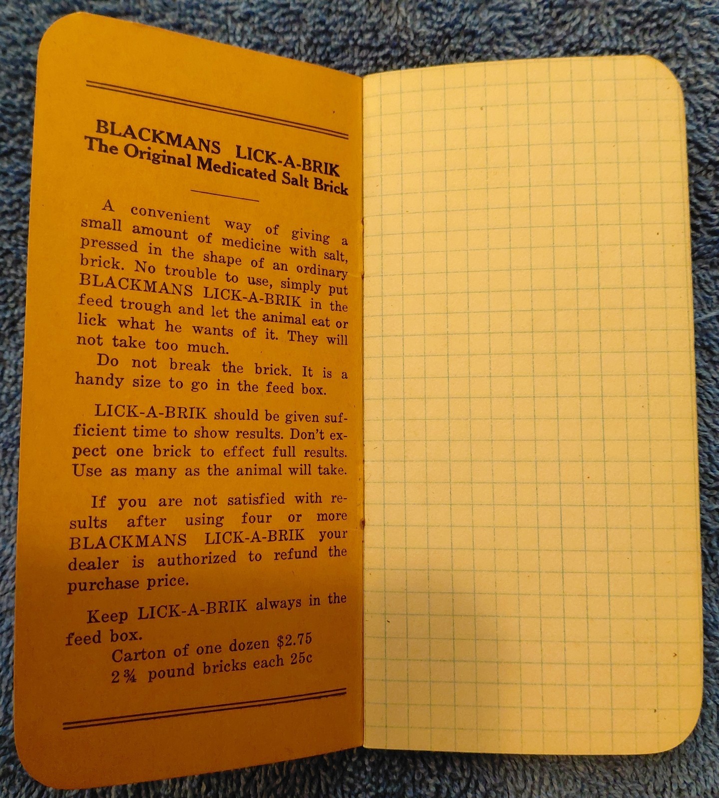 Blackman’s Medicated Salt Brick Memo Book • Chattanooga TN Vintage Livestock Ad