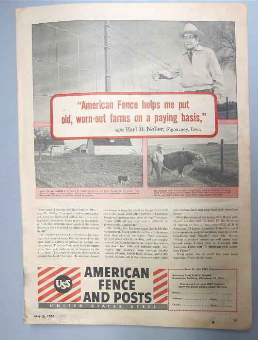 Original 1956 Farm Fence Ad Photo Endorsed by Earl Noller of Sigourney Iowa