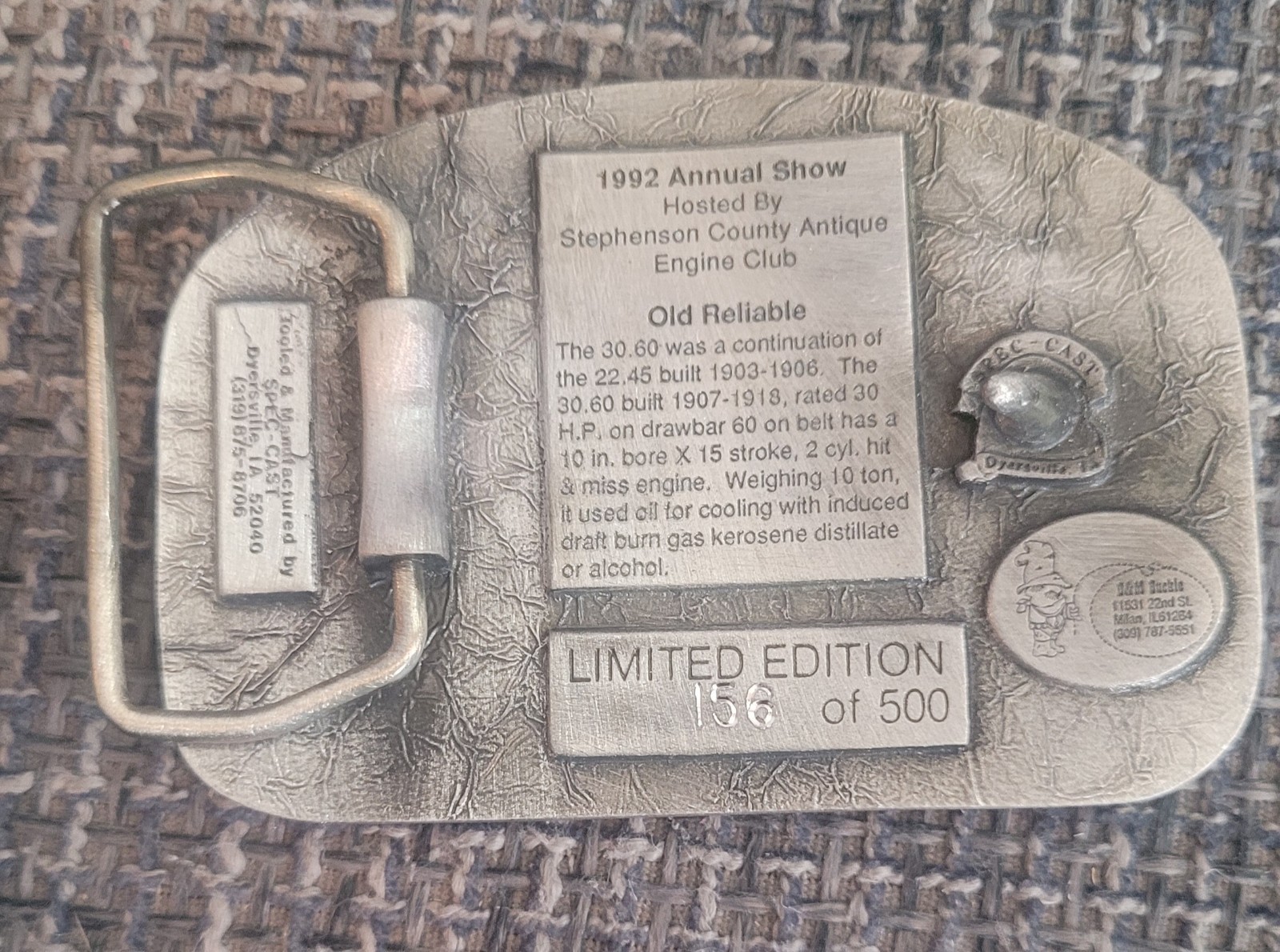 Hart-Parr Oil Tractor Pewter Belt Buckle Collector 1992 Oliver