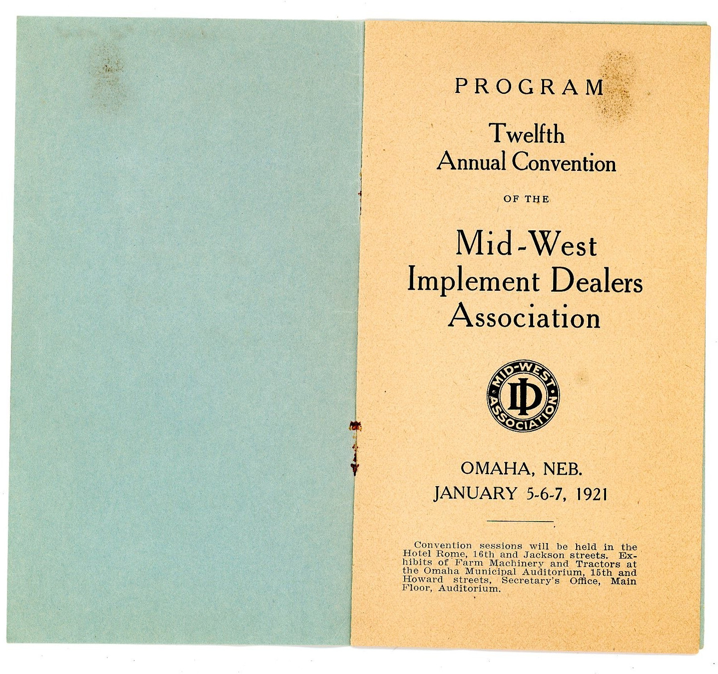 1921 12th Mid-West Implement & Tractor Dealers Assoc program Omaha Nebraska