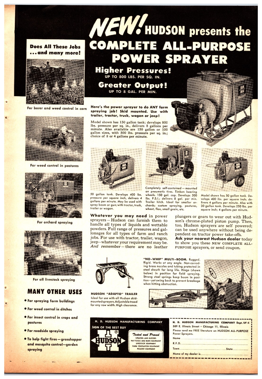 Vintage Original 1950s Hudson Sprayer Print Ad (8.5in x 12in) Advertisement
